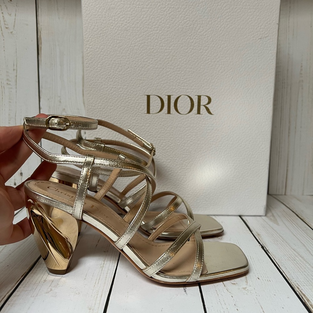 Christian Dior Rhodes Strappy Leather Sandal Pale Gold Sz 35 / 5 - Picture 2 of 15